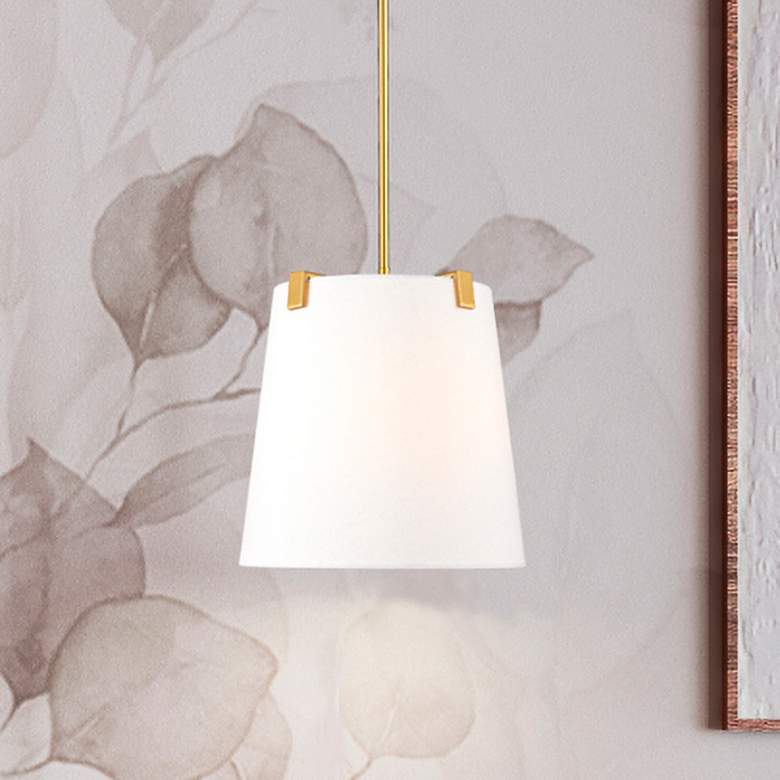Image 1 Weston 13" Wide Modern Gold and White Linen Pendant Light