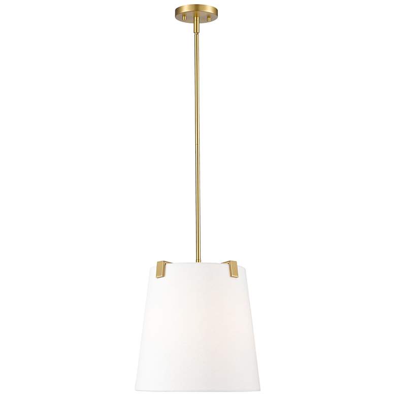 Image 2 Weston 13" Wide Modern Gold and White Linen Pendant Light more views