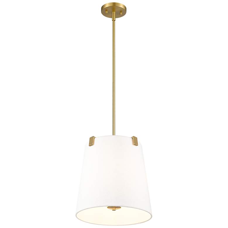 Image 3 Weston 13" Wide Modern Gold and White Linen Pendant Light more views
