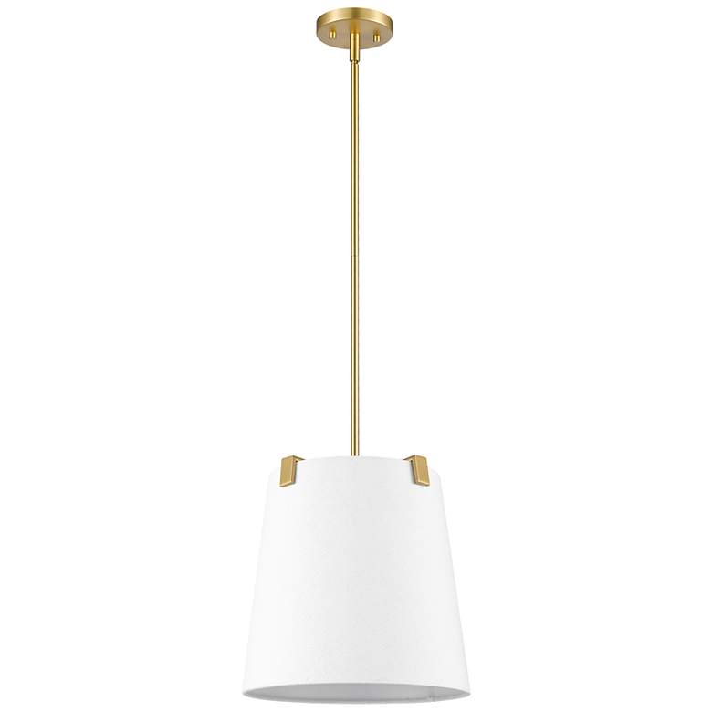 Image 5 Weston 13" Wide Modern Gold and White Linen Pendant Light more views