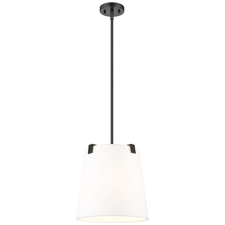Image 1 Weston 13"W Matte Black and White Fabric Pendant Light