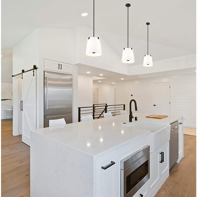 Image 3 Weston 13"W Matte Black and White Fabric Pendant Light more views