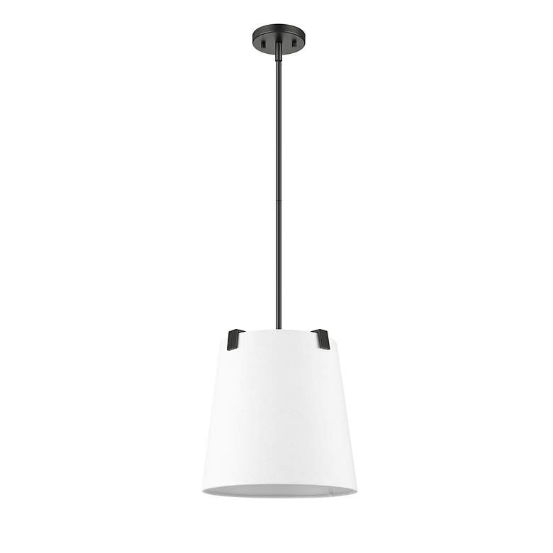 Image 7 Weston 13"W Matte Black and White Fabric Pendant Light more views