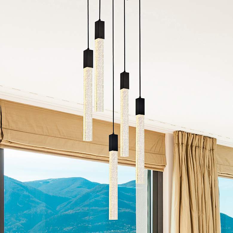 Image 2 Weston 16" Wide Black Metal Crystal 5-Light Pendant