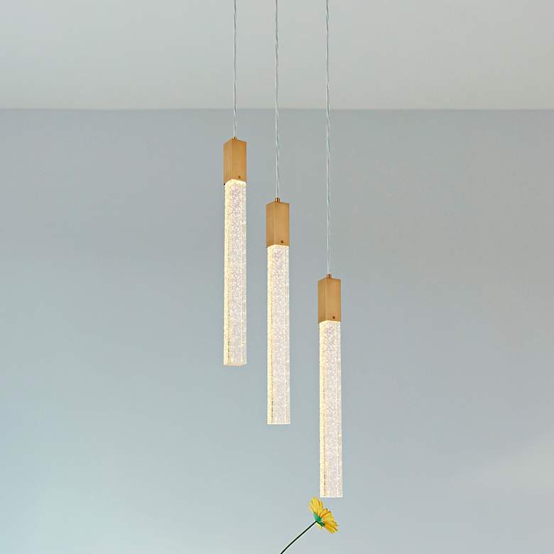 Image 2 Weston 16" Wide Satin Gold Metal Crystal 3-Light Pendant