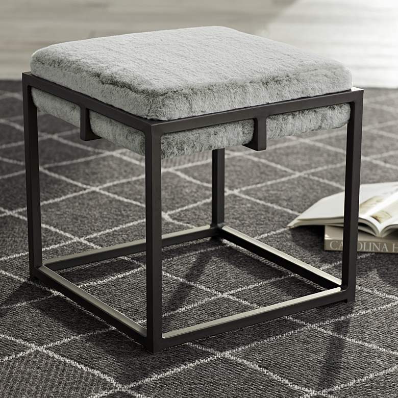 Image 1 Weston 18 1/4" Gray Faux Fur Ottoman
