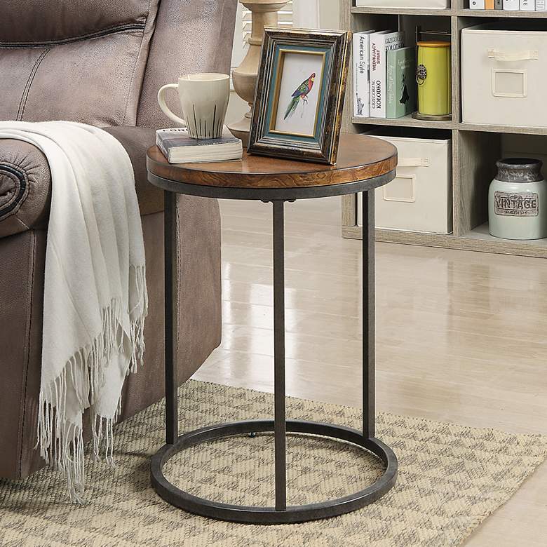 Image 1 Weston 18 inch Wide Chestnut Wood Industrial Metal Accent Table