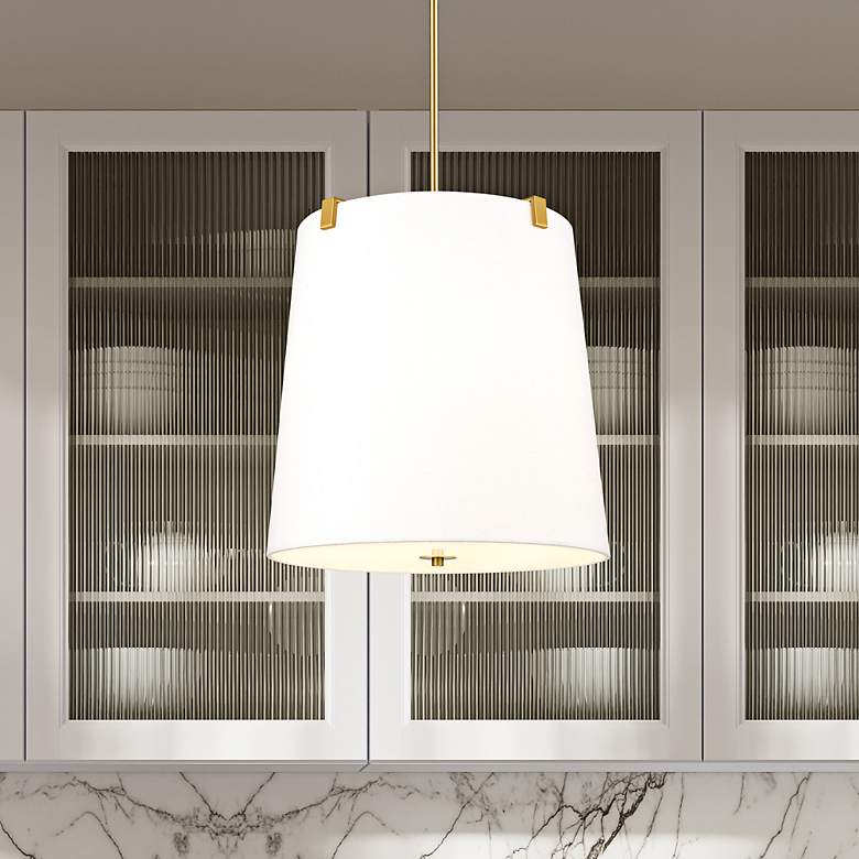 Image 2 Weston 18" Wide Modern Gold Pendant Light with Linen Shade