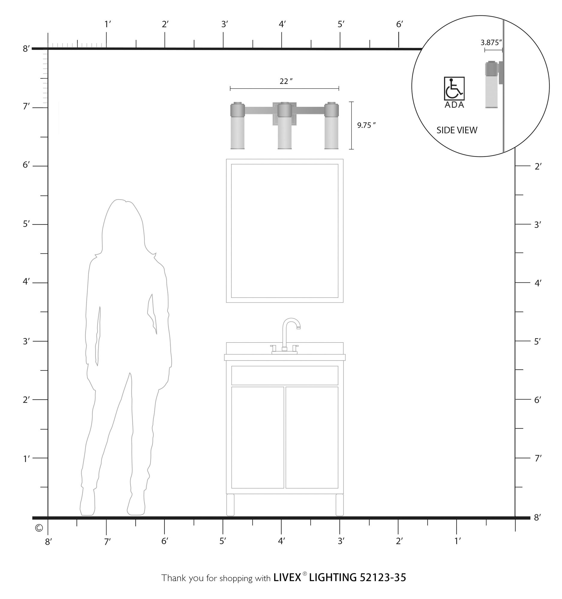 Weston 3 Light Polished Nickel ADA Wall Sconce