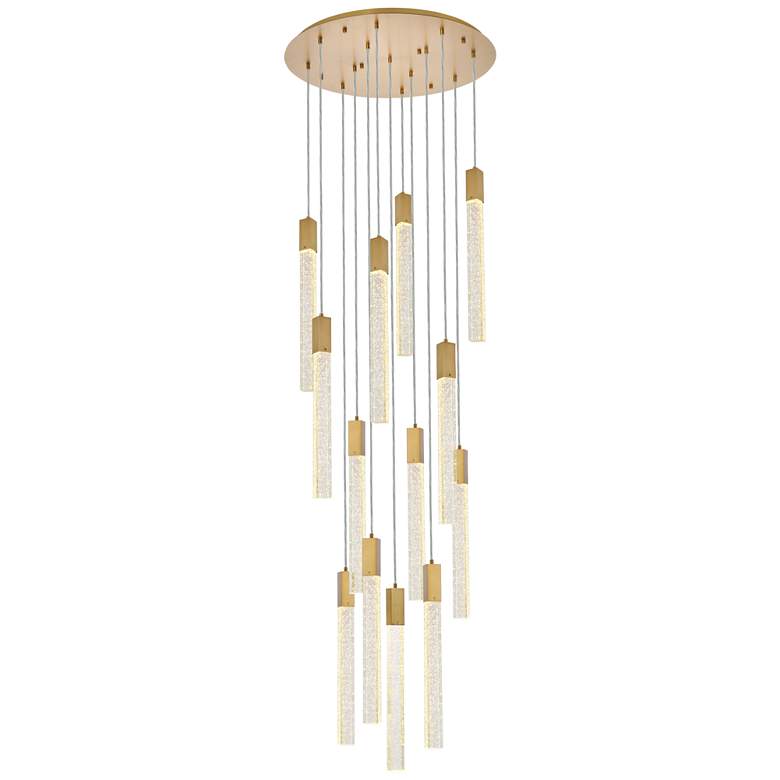 Image 2 Weston 30 inchW Satin Gold Crystal 13-Light LED Cluster Pendant