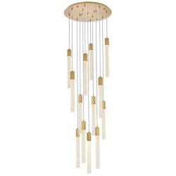Weston 30"W Satin Gold Crystal 13-Light LED Cluster Pendant