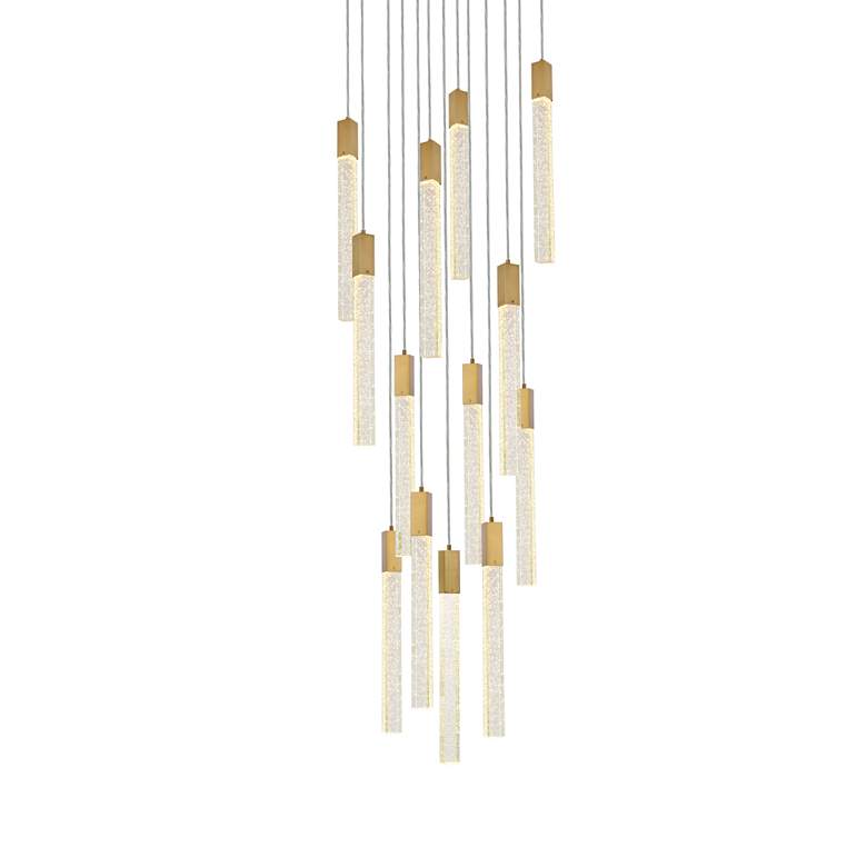 Image 7 Weston 30"W Satin Gold Crystal 13-Light LED Cluster Pendant more views