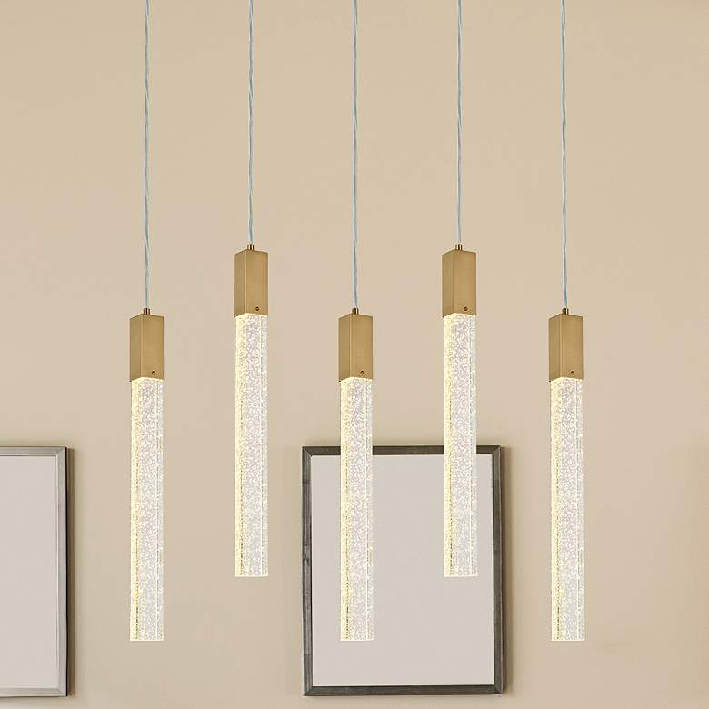 Image 2 Weston 36 inch Wide Satin Gold 5-Light LED Linear Pendant