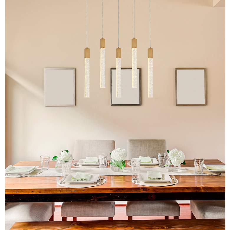 Image 4 Weston 36" Wide Satin Gold 5-Light LED Linear Pendant more views