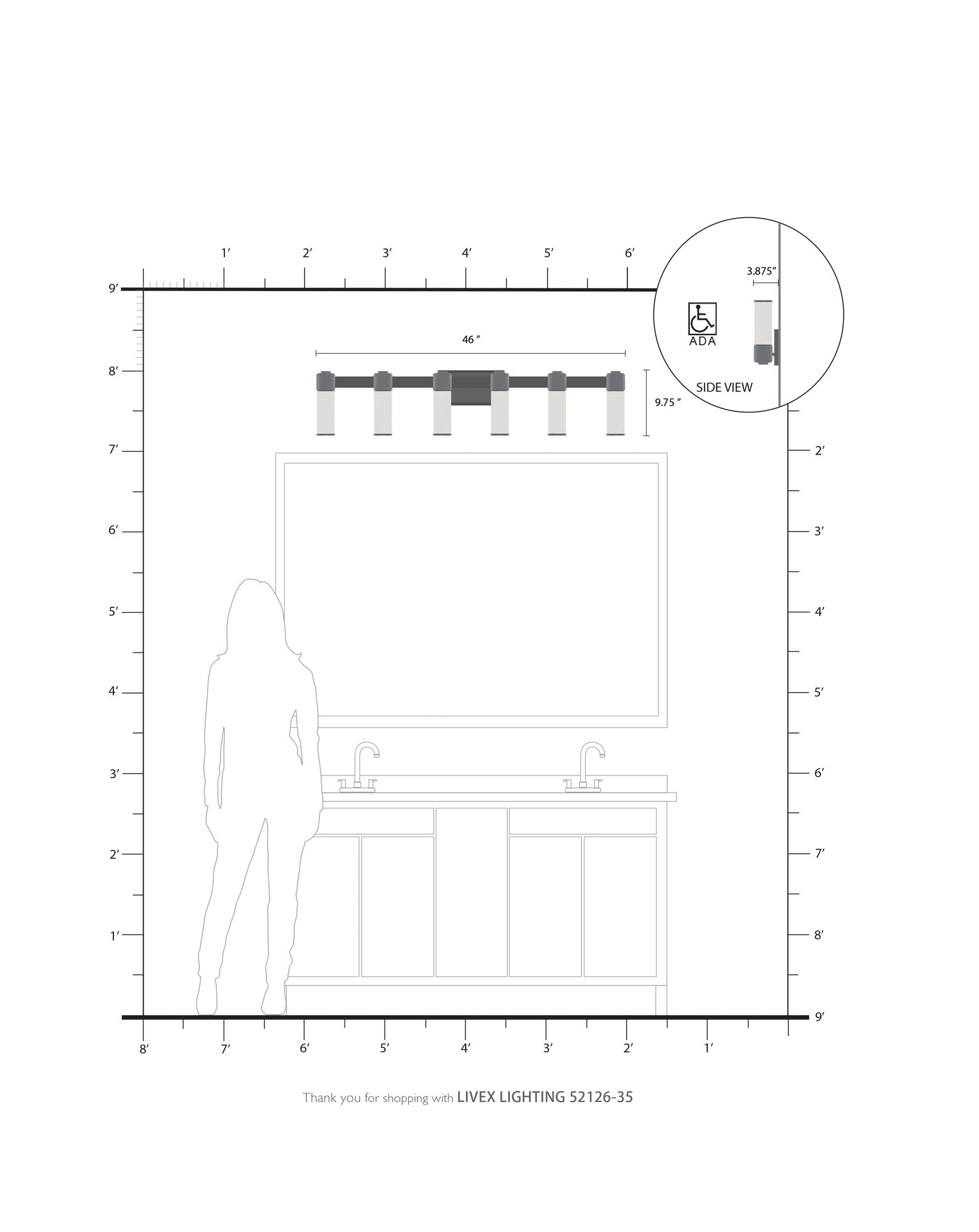 Weston 6 Light Polished Nickel ADA Wall Sconce