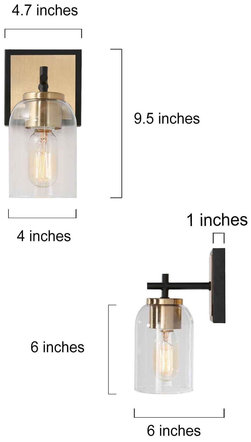 Image 2 Weston 9" high Black Gold Clear Glass Wall Sconce more views