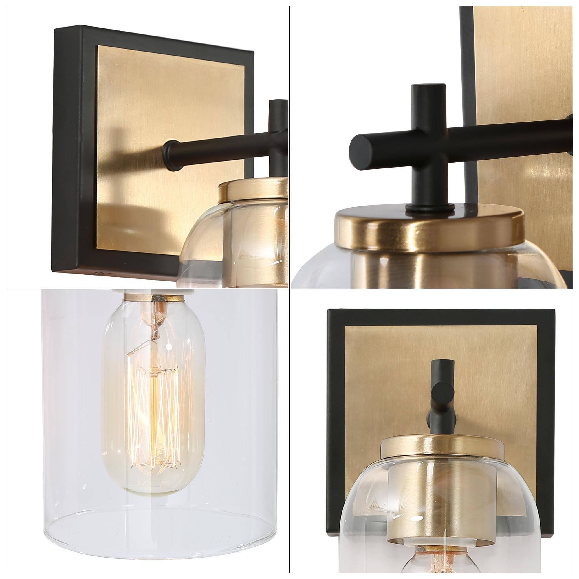 Image 3 Weston 9" high Black Gold Clear Glass Wall Sconce more views
