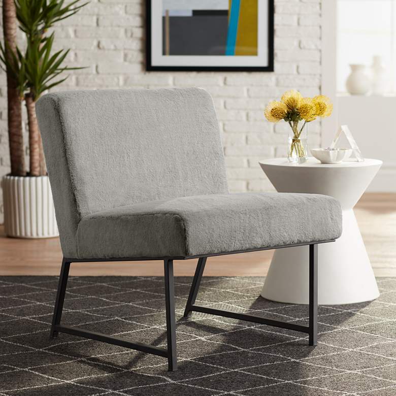 Image 1 Weston Gray Faux Fur Modern Armless Accent Chair