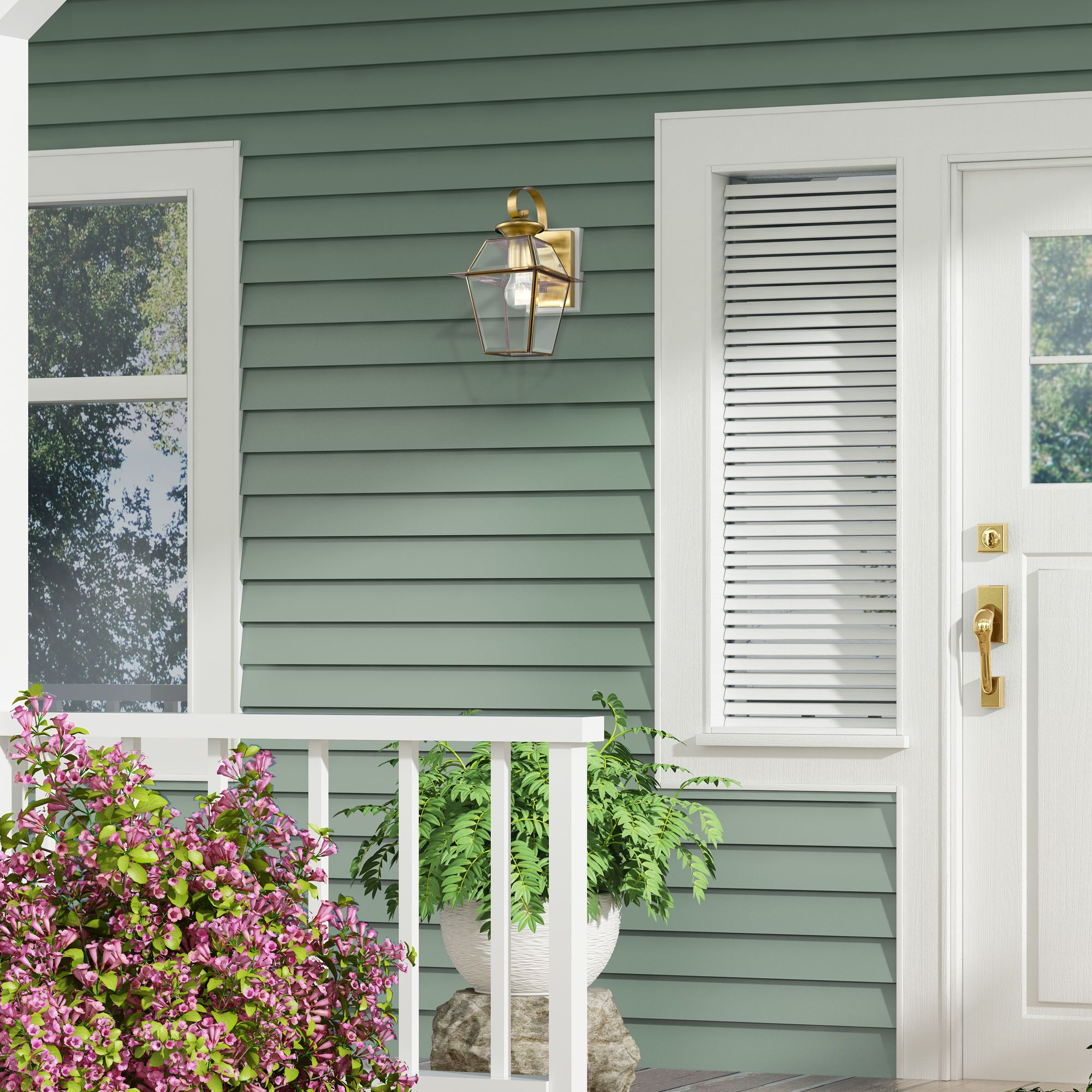 Westover 12 1/2" High Antique Brass Outdoor Wall Lantern in scene