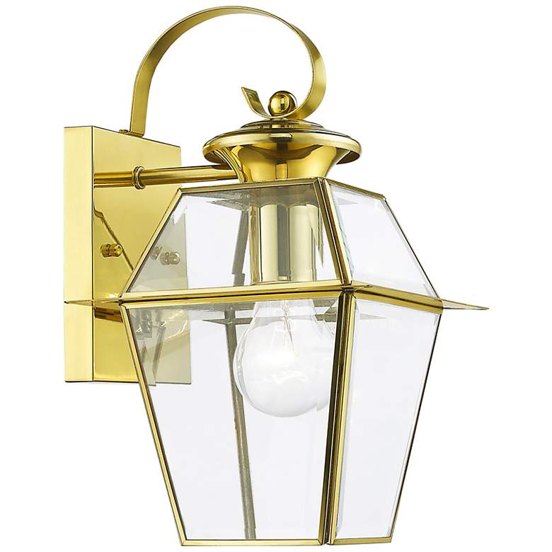 Image 2 Westover 12 1/2"H 2-Light Polished Brass Outdoor Wall Light