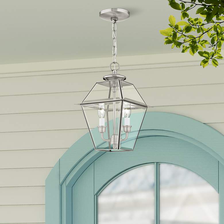 Image 1 Westover 14"H Brushed Nickel 2-Light Outdoor Hanging Light