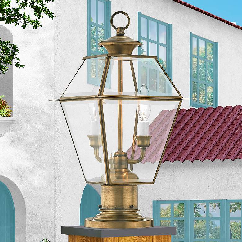 Image 1 Westover 16 1/2" High Antique Brass Outdoor Post Light