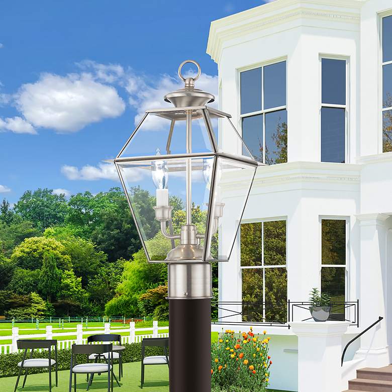 Image 1 Westover 16 1/2"H Brushed Nickel 2-Light Outdoor Post Light