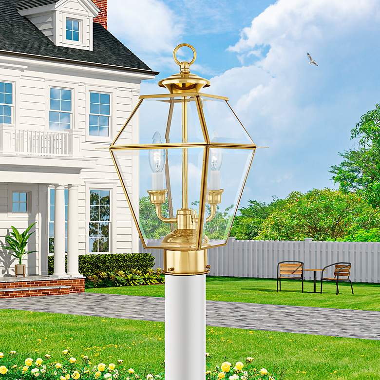 Image 1 Westover 16 1/2"H Polished Brass 2-Light Outdoor Post Light