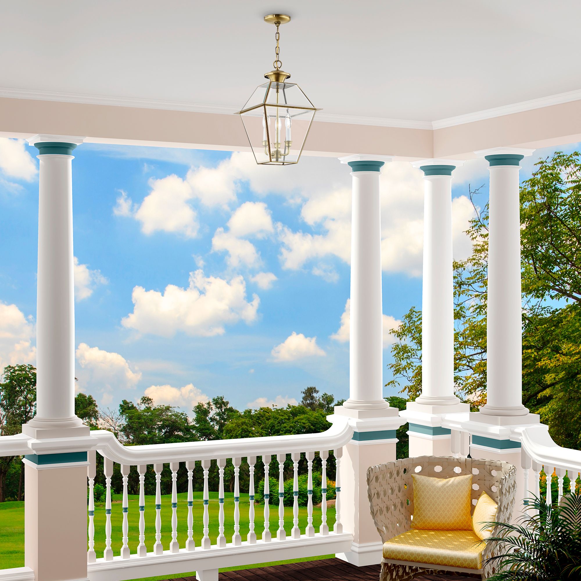 Westover 19"H Antique Brass 3-Light Outdoor Hanging Light