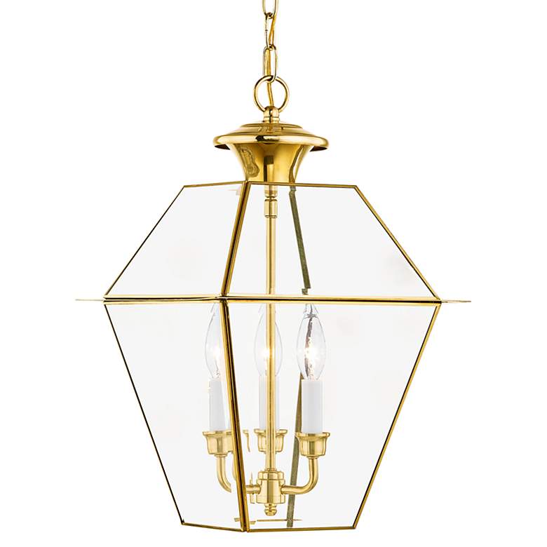 Image 2 Westover 19"H Polished Brass 3-Light Outdoor Hanging Light