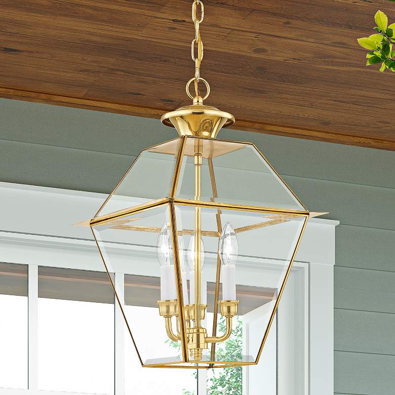 Image 1 Westover 19"H Polished Brass 3-Light Outdoor Hanging Light