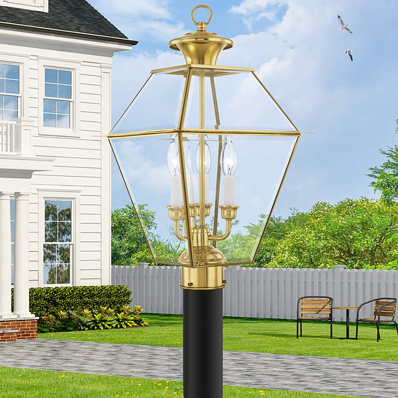 Image 1 Westover 21 1/2" High Polished Brass Outdoor Post Light
