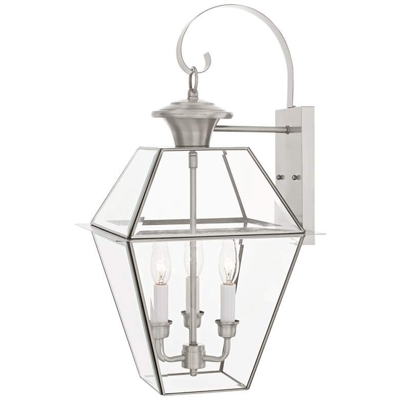 Image 4 Westover 22 1/2 inchH Brushed Nickel 3-Light Outdoor Wall Light more views