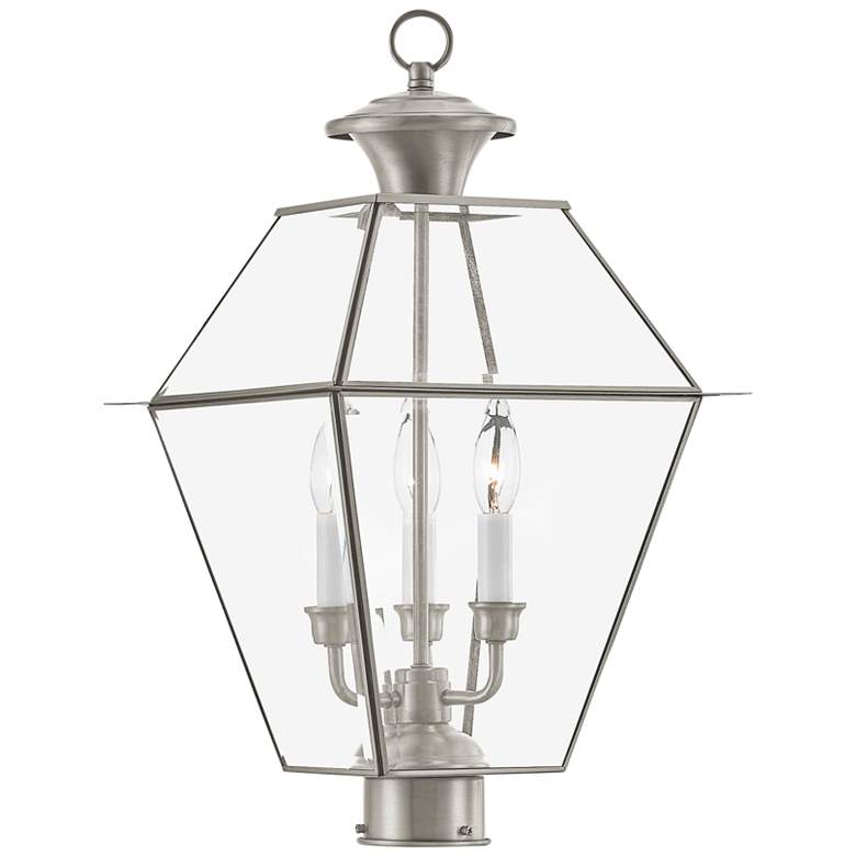 Image 1 Westover 22" High Brushed Nickel 3-Light Outdoor Post Light