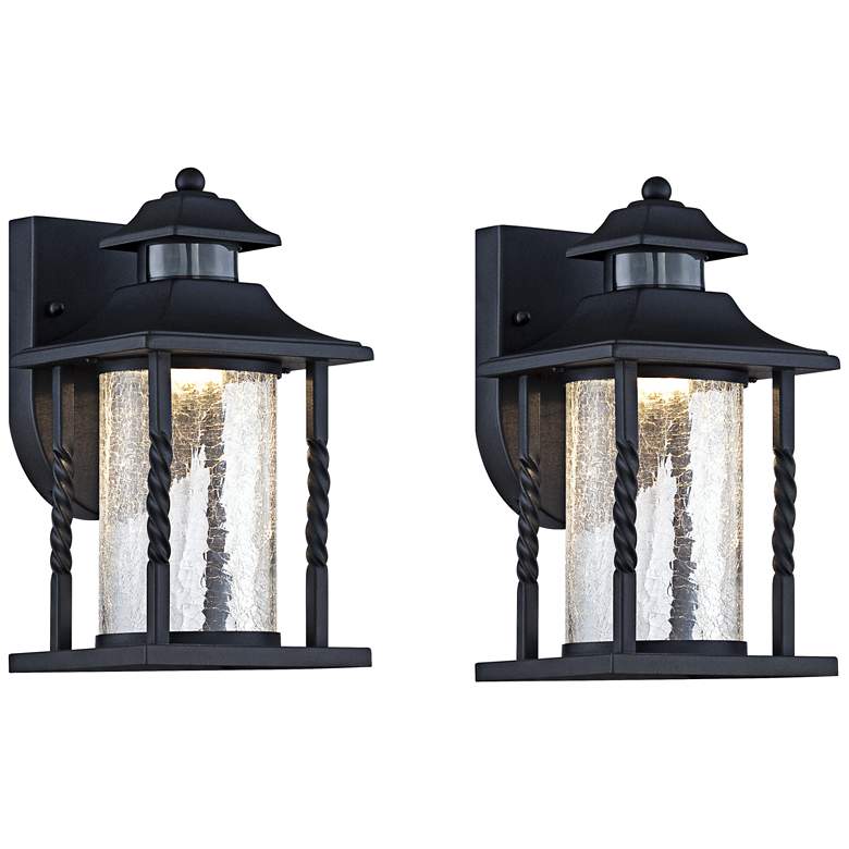 Image 1 Westray 11 1/2"H Black Motion Sensor LED Outdoor Wall Light Set of 2