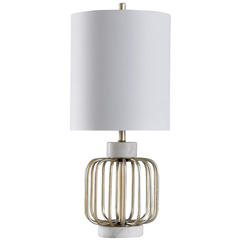 Image 1 Westray Open Cage Table Lamp - Marble - Brass - White Shade