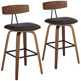 Image3 of Westwood 28" High Black Faux Leather and Walnut Counter Stool Set of 2