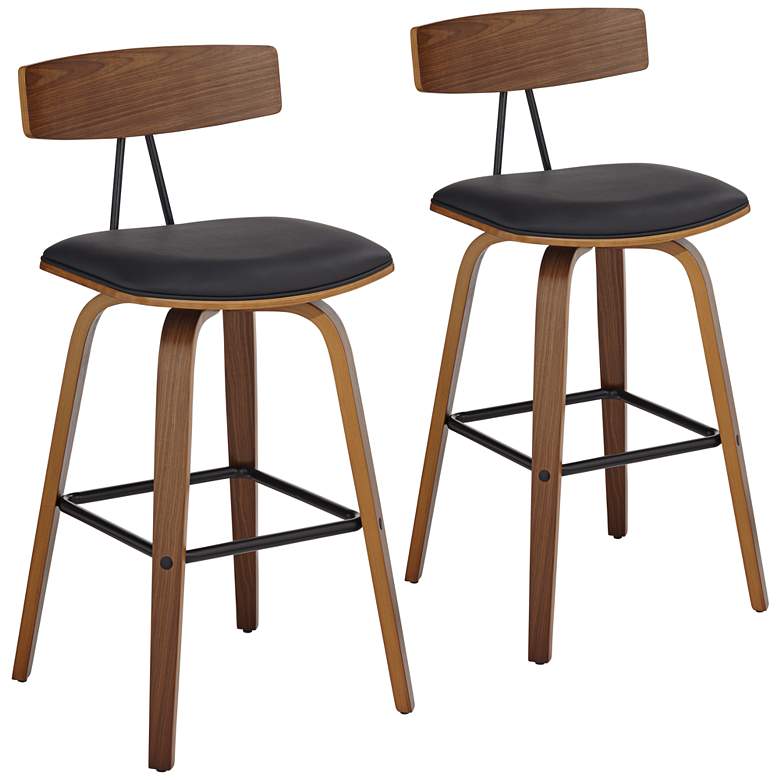 Image 2 Westwood 28 inch High Black Faux Leather and Walnut Counter Stool Set of 2