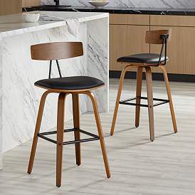 Image2 of Westwood 28" High Black Faux Leather and Walnut Counter Stool Set of 2