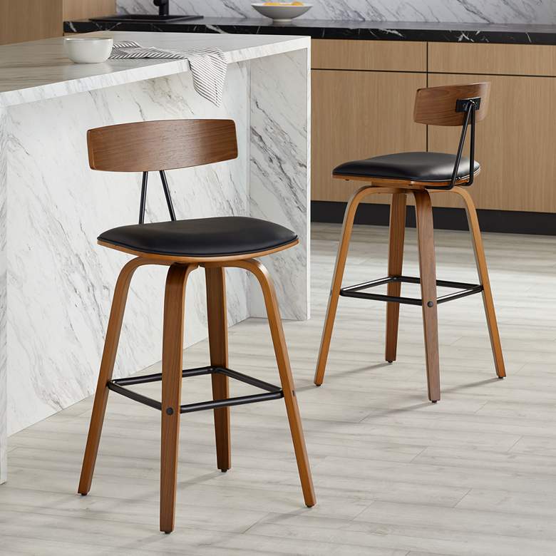 Image 2 Westwood 28 inch High Black Faux Leather and Walnut Counter Stool Set of 2