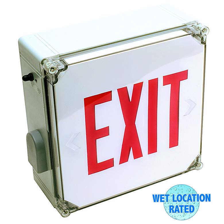 Image 1 Wet Location Red LED Emergency Exit Sign with Battery
