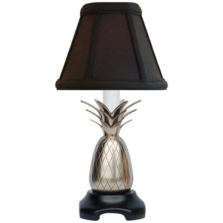 Image 1 Wethersfield Pineapple 11 1/2 inch Black Silk Shade Pewter Accent Lamp