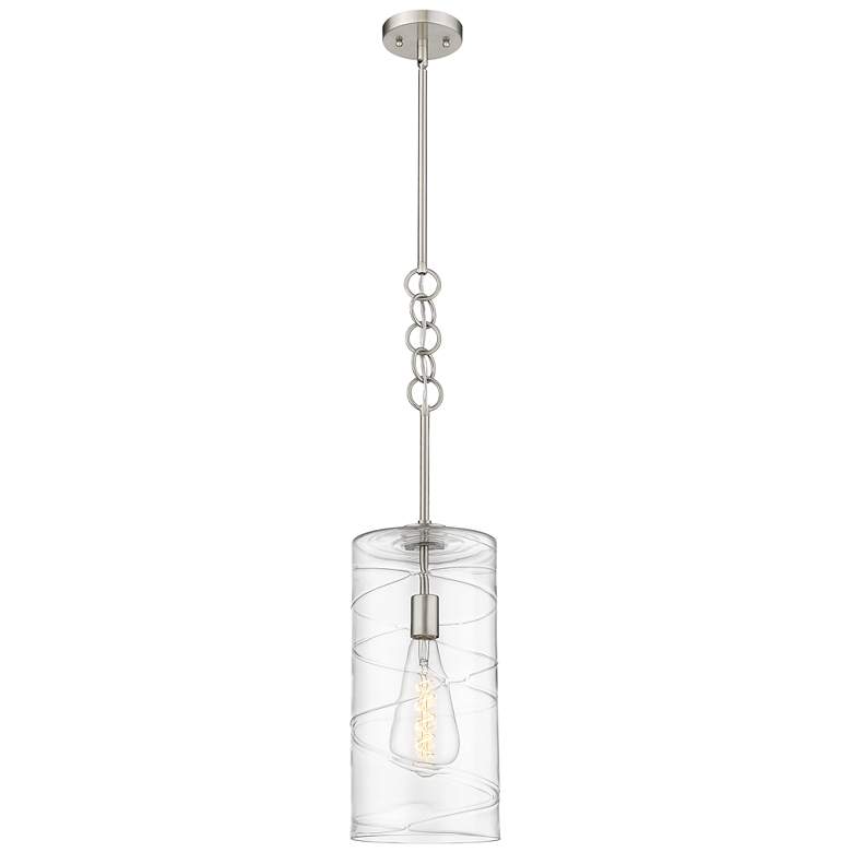 Image 1 Wexford 8" Brushed Satin Nickel Stemmed Mini Pendant w/ Deco Swirl Sha