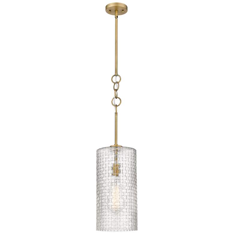 Image 1 Wexford 8" LED Mini Pendant - Brushed Brass - Clear Basket Weave