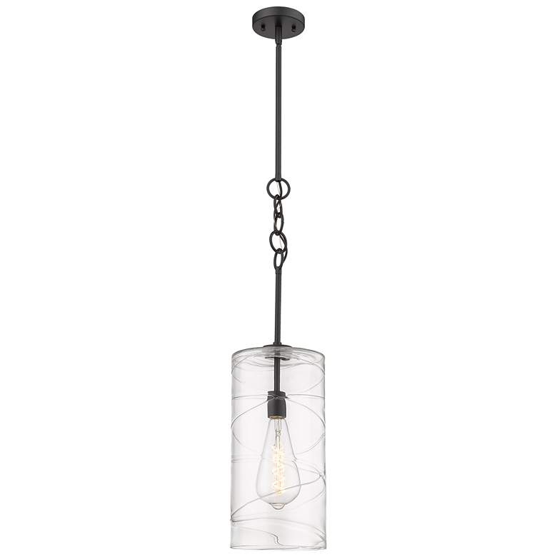 Image 1 Wexford 8" LED Mini Pendant - Matte Black - Clear Deco Swirl