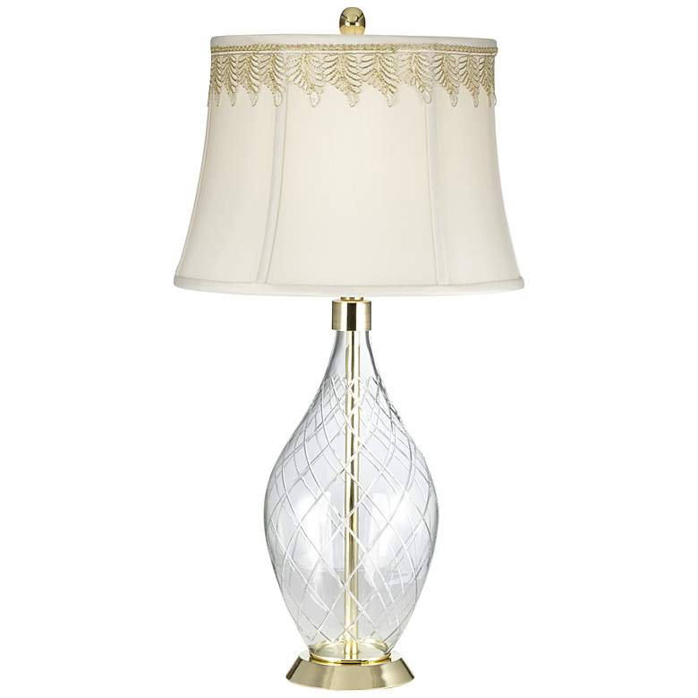 Image 1 Wexford Table Lamp with Metallic Embroidered Leaf Trim
