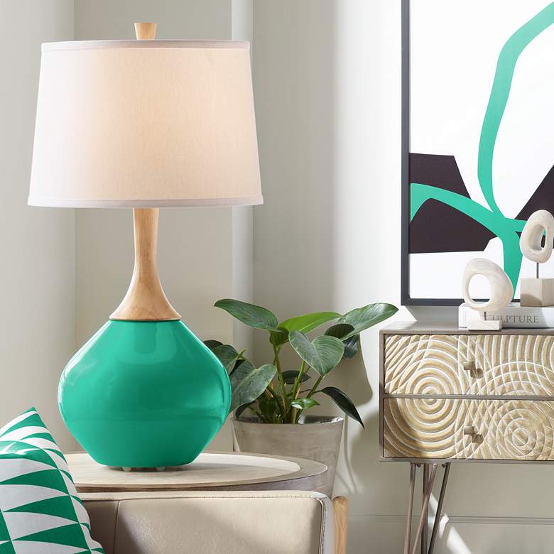 Image 1 Wexler Leaf Green Modern Table Lamp