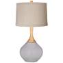 Wexler Swanky Gray with Natural Linen Drum Shade Modern Glass Table Lamp