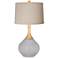 Wexler Swanky Gray with Natural Linen Drum Shade Modern Glass Table Lamp