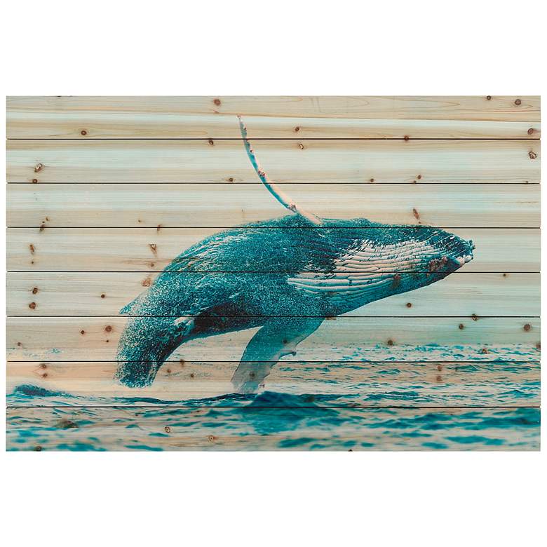Image 2 Whale 45" Wide Rectangular Giclee Print Solid Wood Wall Art